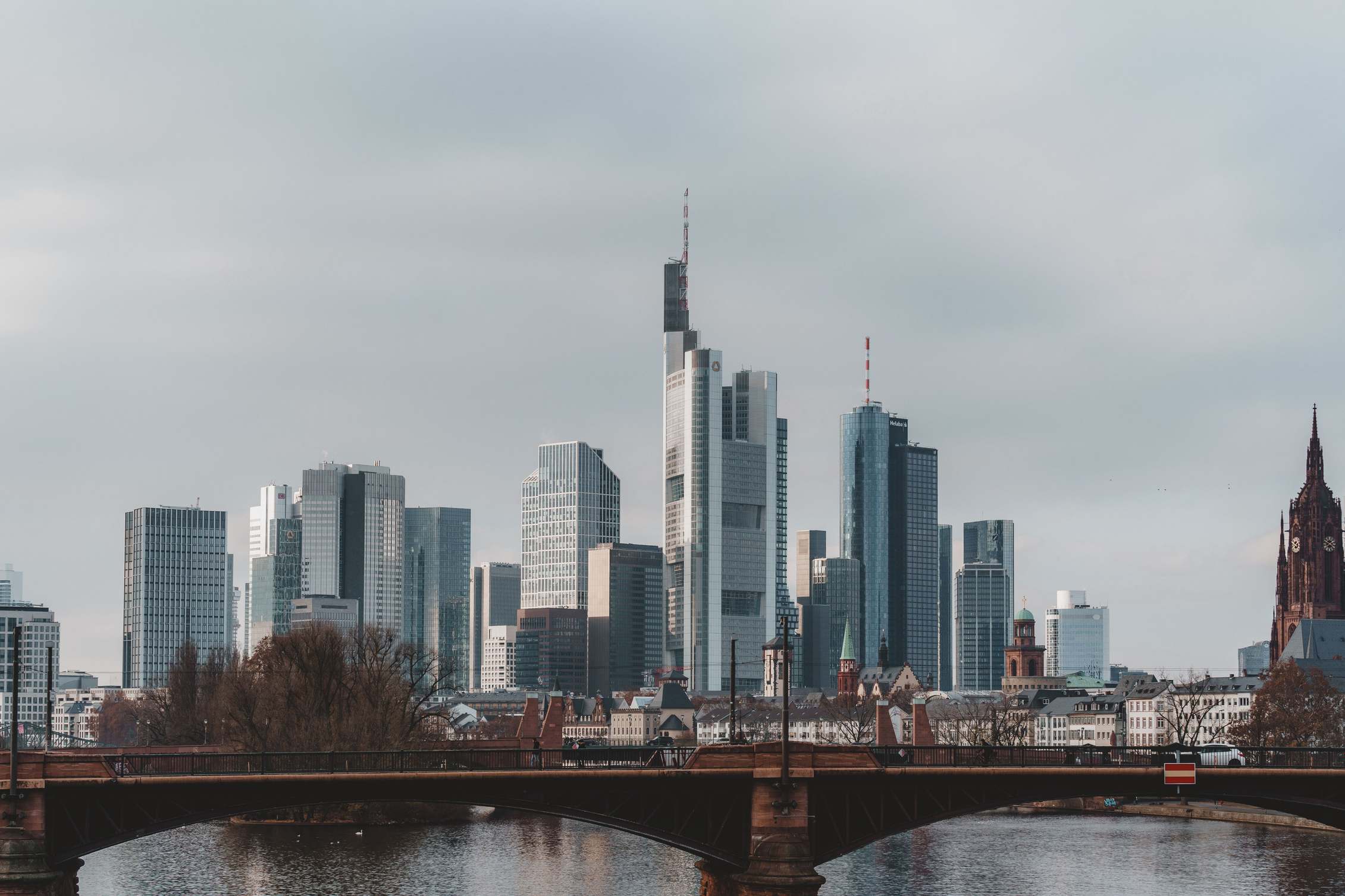 Modern business district skyline with office skyscrapers